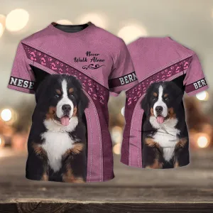 3D Dog T Shirts, Bernese Mountain Cute Pink Never Walk Alone All Over Print T-Shirt, Gift For Pet Loves