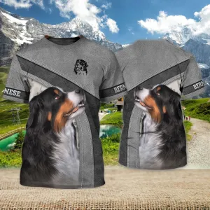 3D Dog T Shirts, Bernese Mountain Gentle Giant With Tri-colored Fur All Over Print T-Shirt, Gift For Pet Loves