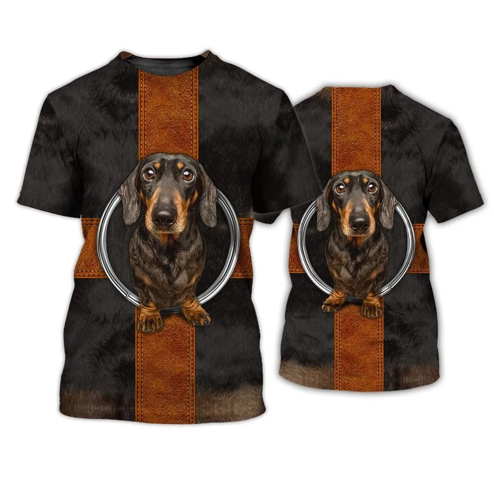 3D Dog T Shirts, Black Dachshund All Over Print T-Shirt, Gift For Pet Loves