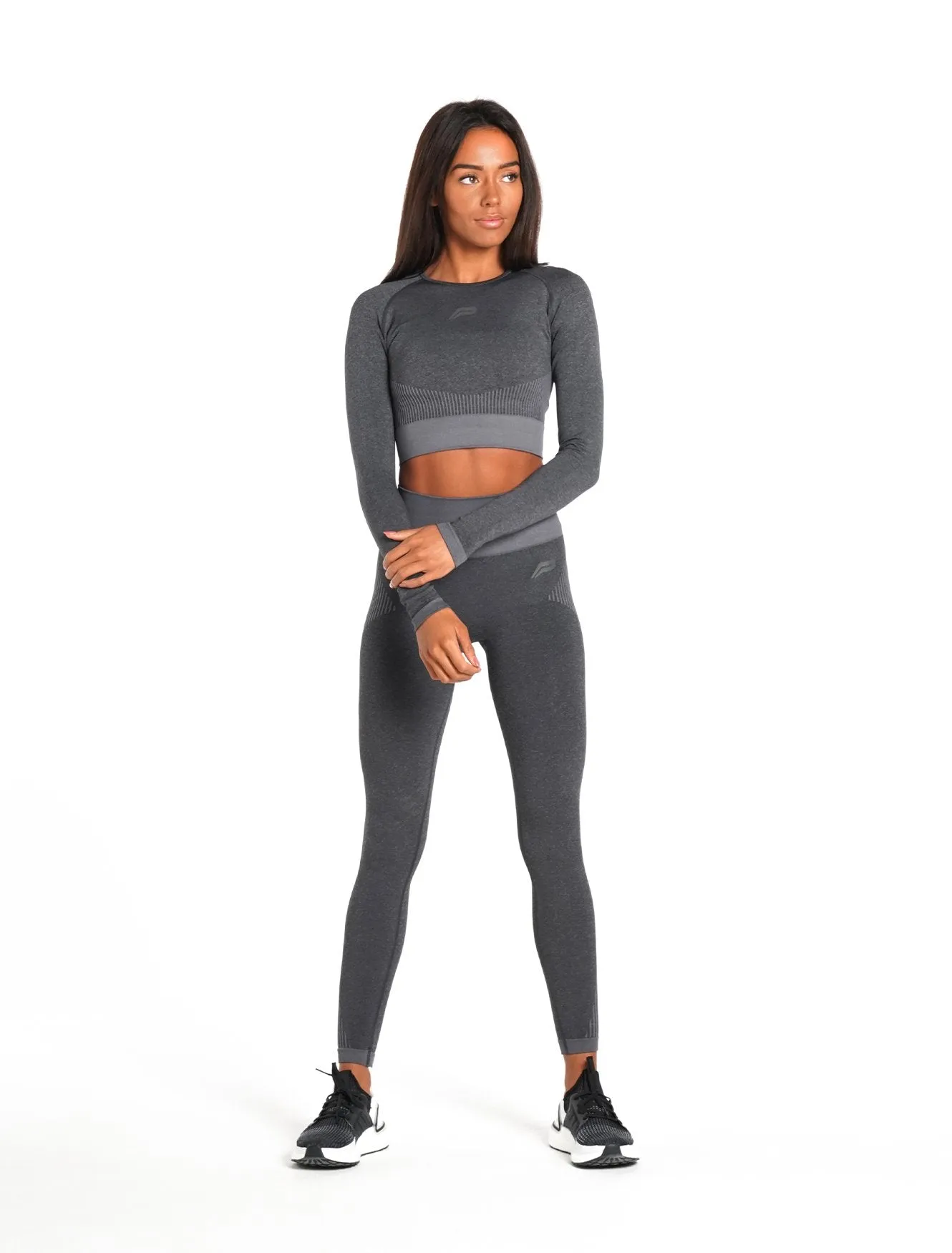 ADAPT Seamless Long Sleeve Crop Top - Black.Charcoal