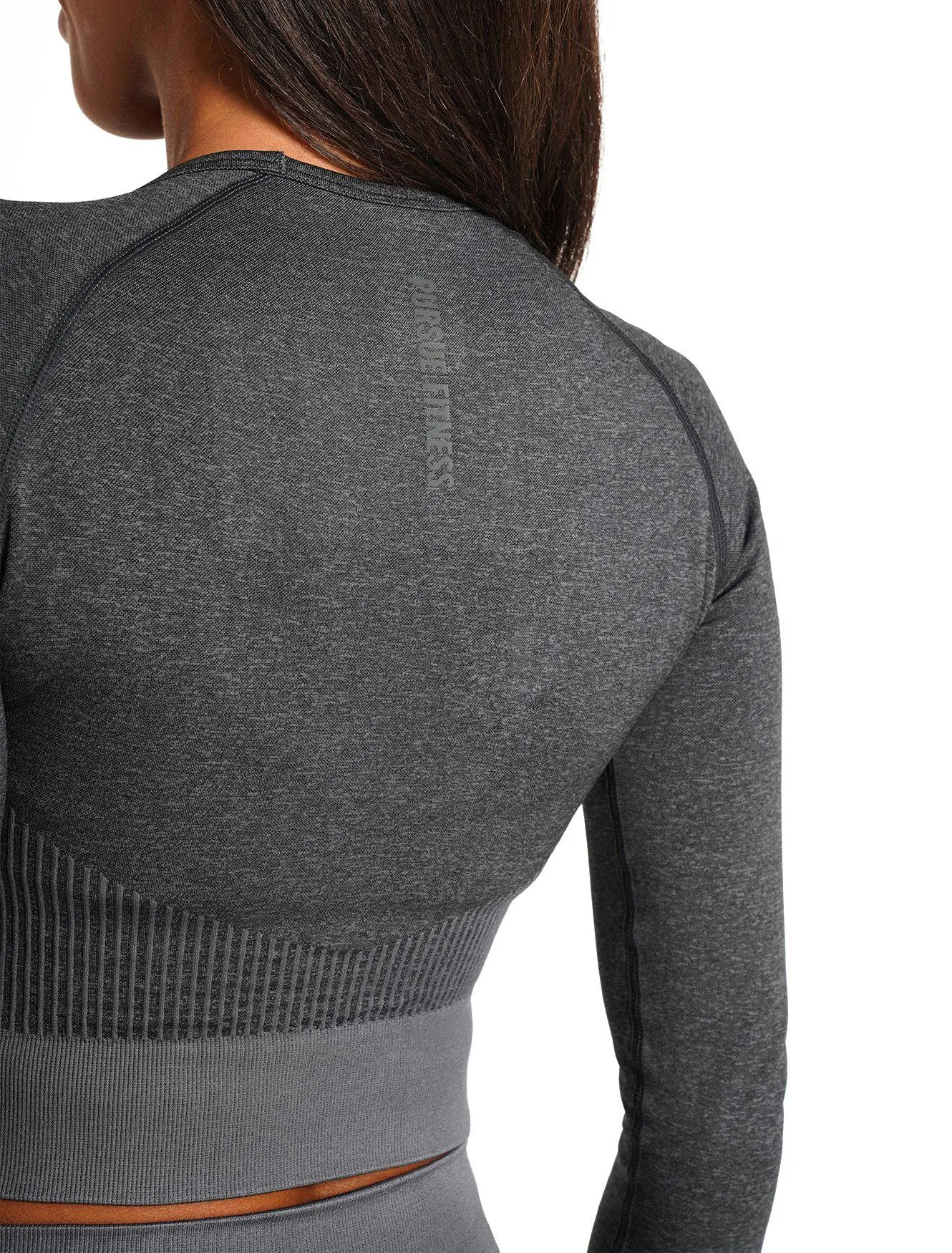 ADAPT Seamless Long Sleeve Crop Top - Black.Charcoal