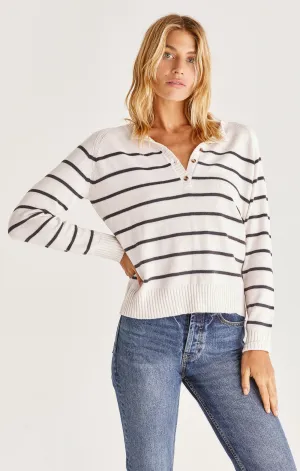 Chic Andi Stripe Pattern, Henley-Style, Relaxed Fit Sweater.