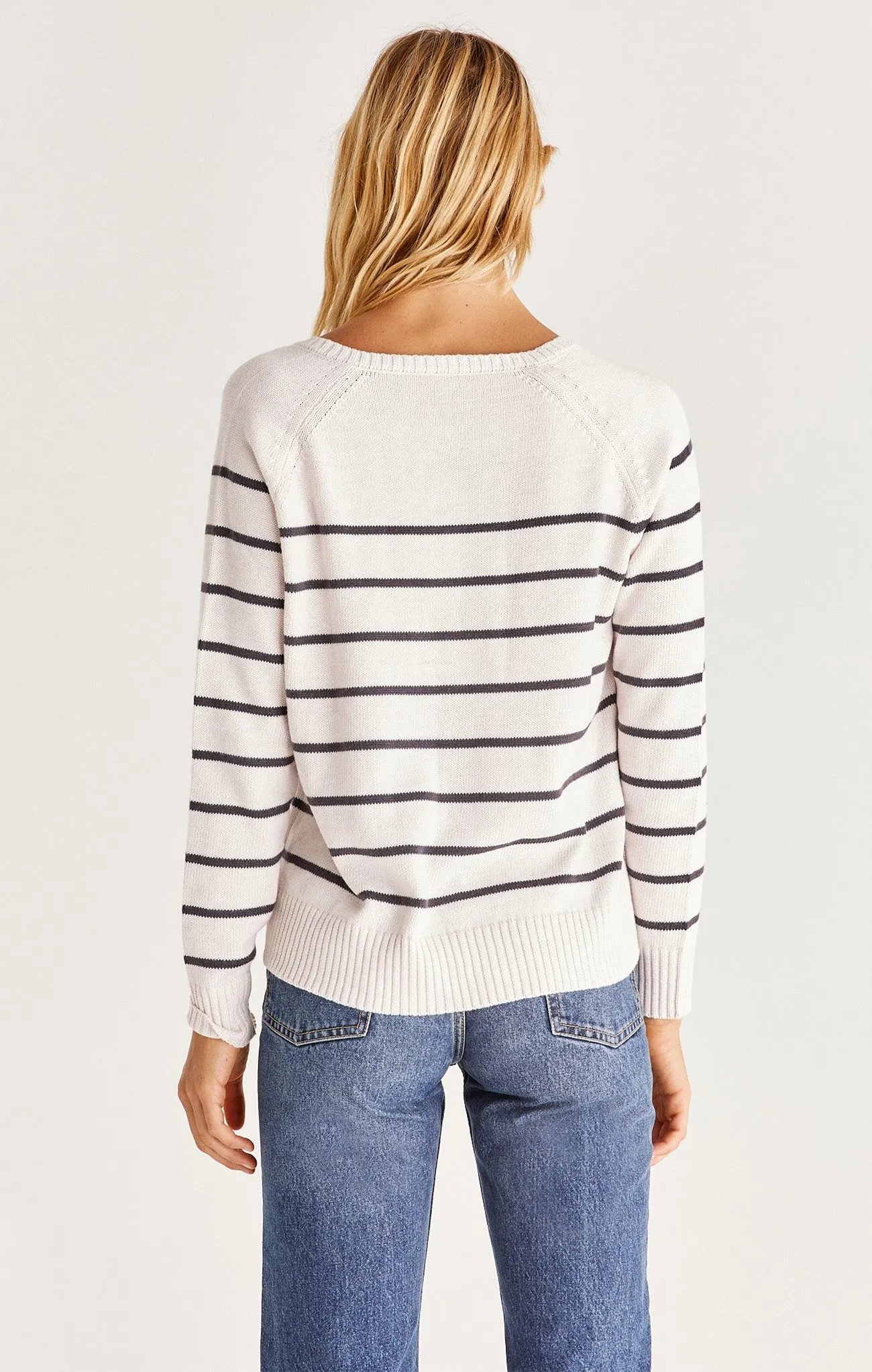 Chic Andi Stripe Pattern, Henley-Style, Relaxed Fit Sweater.