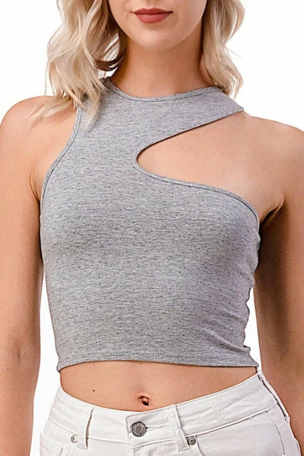 Asymmetric Detail Cut Out Tank Tops