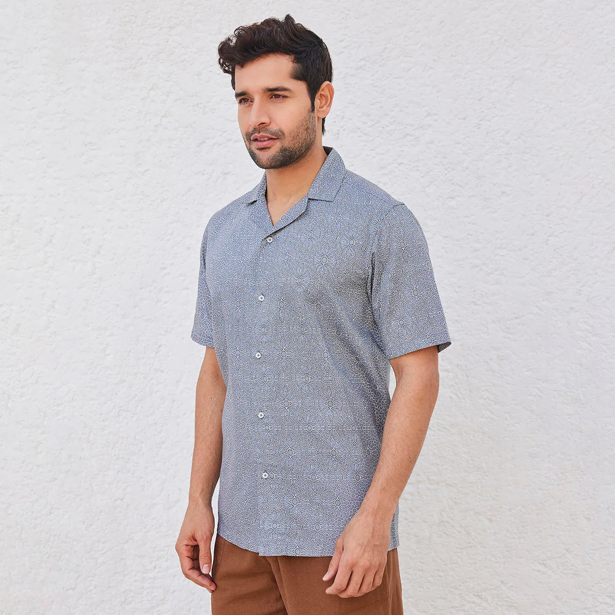 Casual Shirt for Men | Organic Cotton Tencel | Half Sleeves | Grey