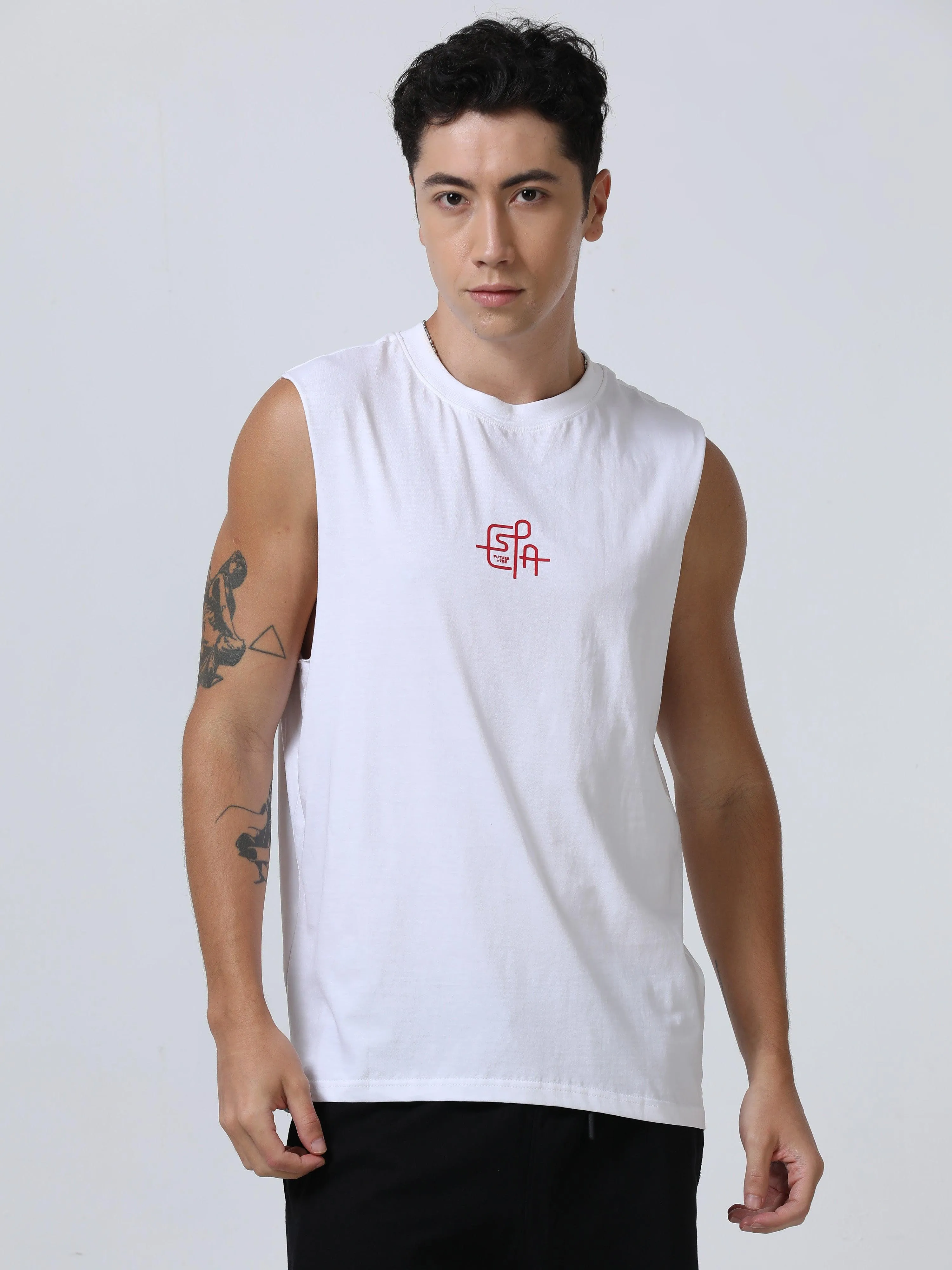 Chillout Printed Sleeveless T-Shirt White