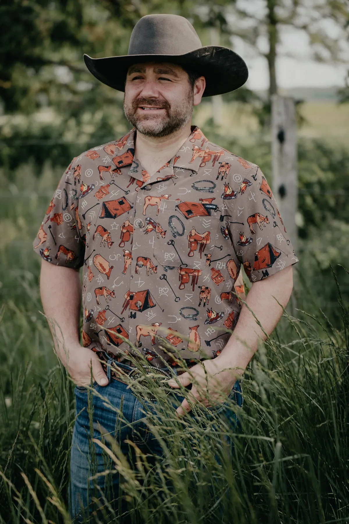 CINCH Men's Brown Cowboy Campfire Short Sleeve Button Up (S-XXL)