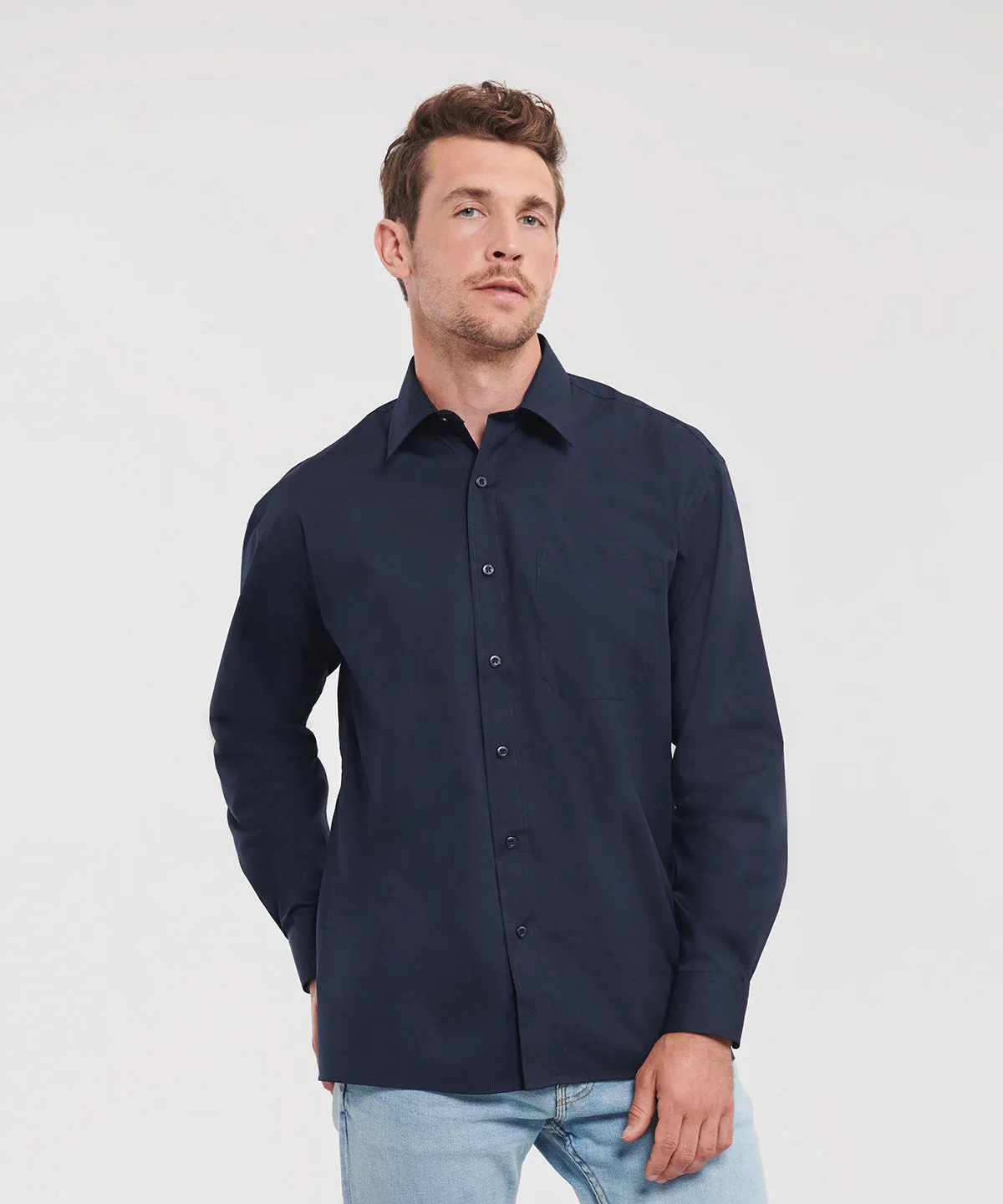 Corporate Blue - Long sleeve polycotton easycare poplin shirt