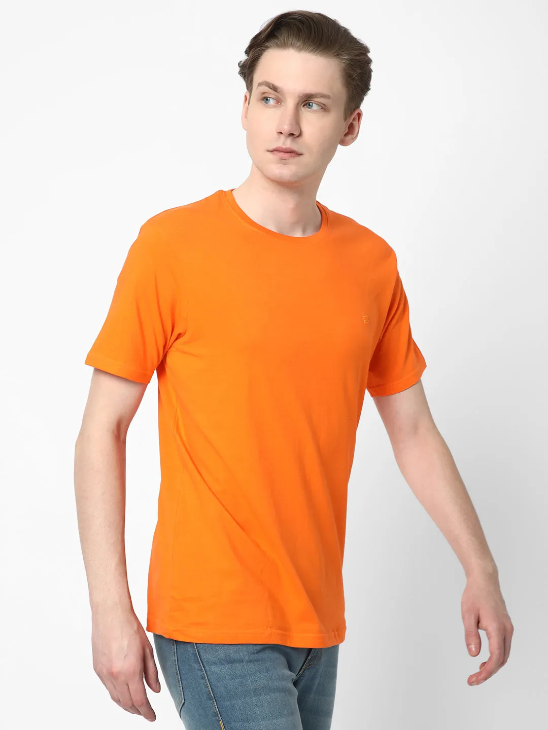 Cotstyle Cotton Fabrics Round Neck Short Length Plain Half Sleeve Casual & Daily Wear Men's T-Shirts -  Pack of 1 - Orange