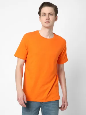 Cotstyle Cotton Fabrics Round Neck Short Length Plain Half Sleeve Casual & Daily Wear Men's T-Shirts -  Pack of 1 - Orange