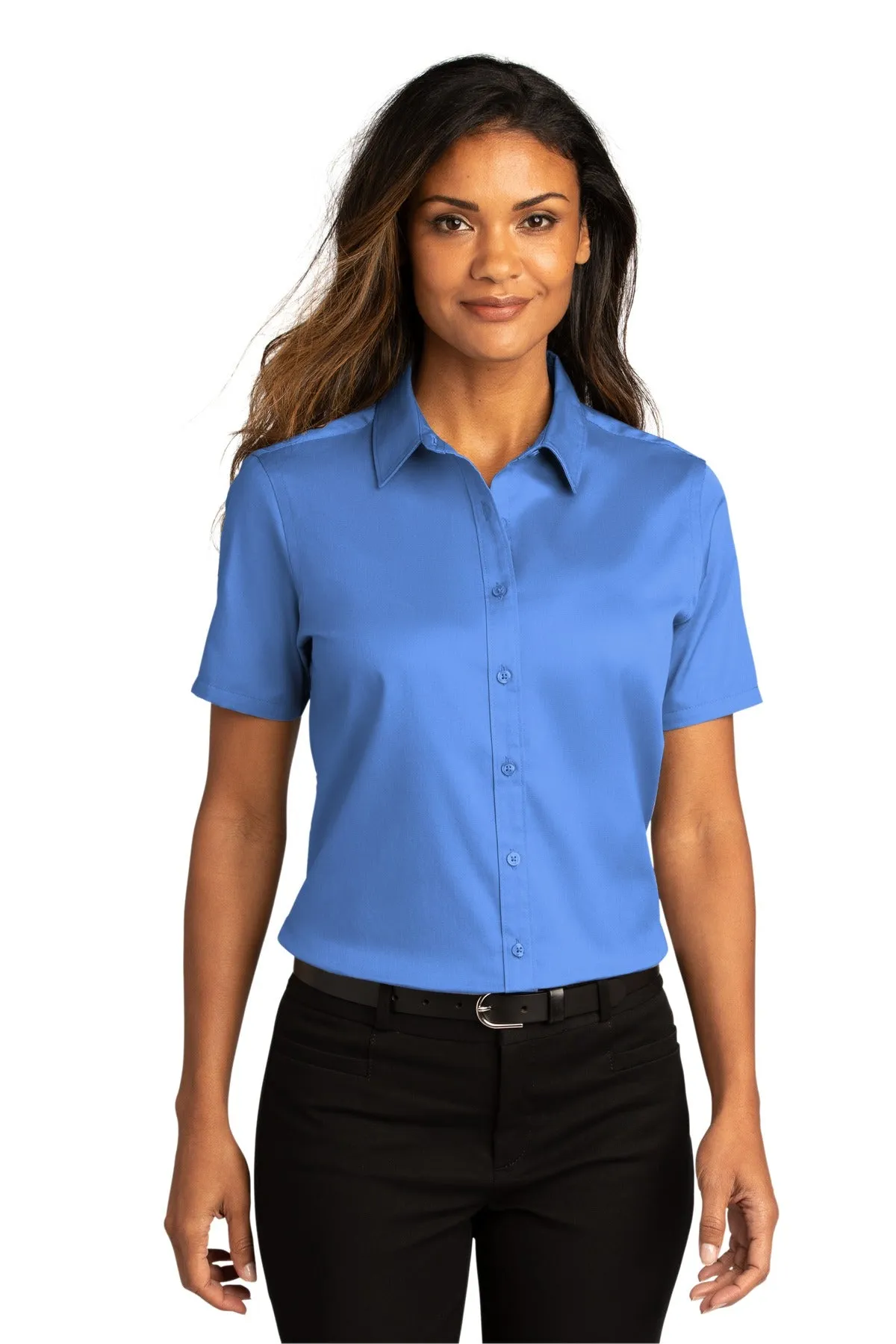 Custom Embroidered  Ladies Short Sleeve SuperPro React Twill Shirt. LW809