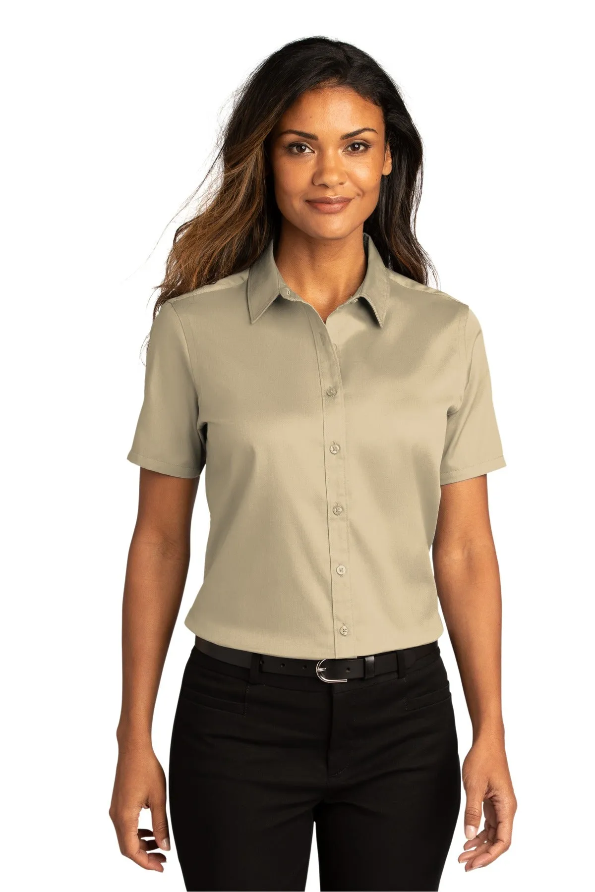 Custom Embroidered  Ladies Short Sleeve SuperPro React Twill Shirt. LW809