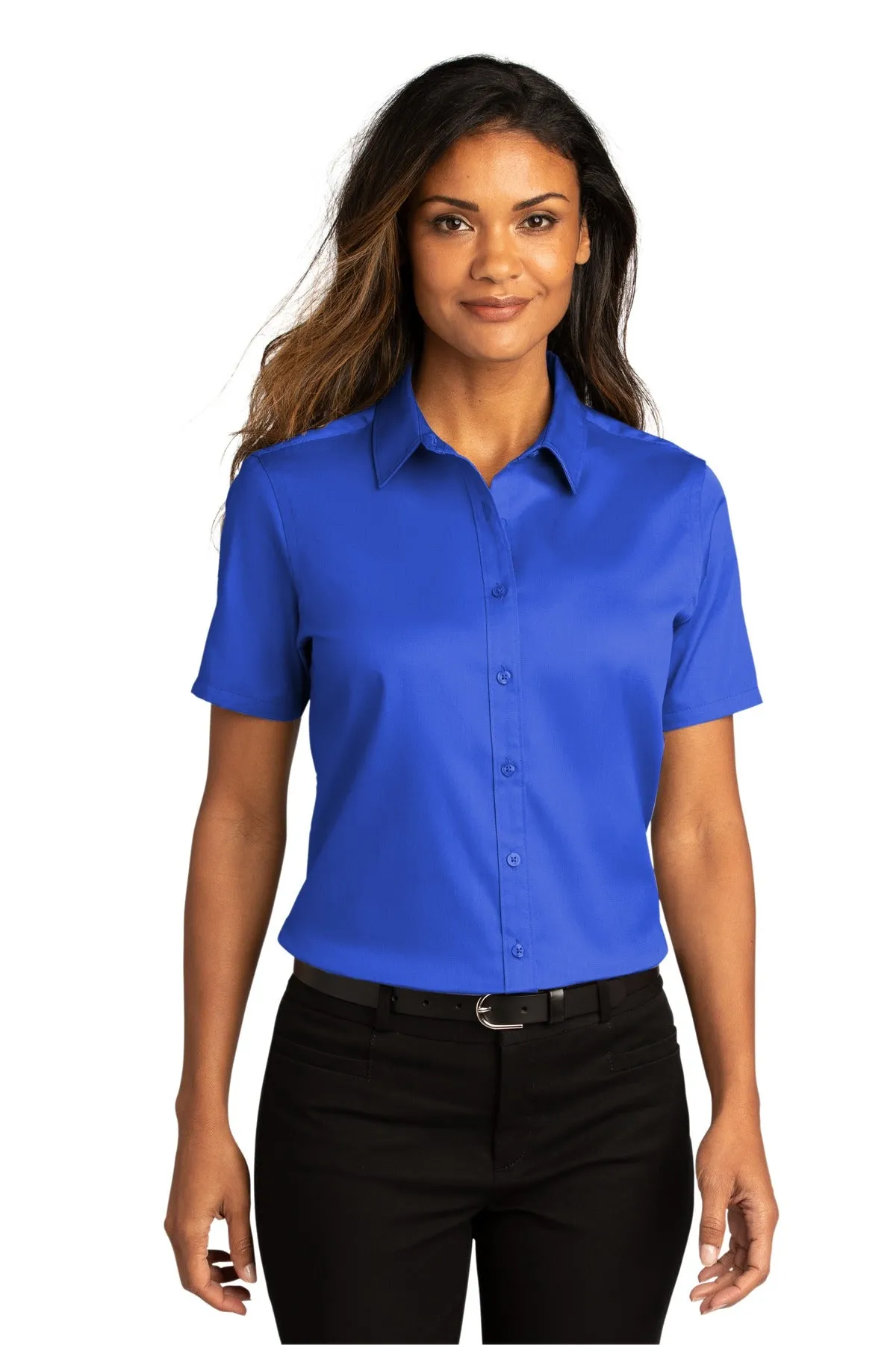 Custom Embroidered  Ladies Short Sleeve SuperPro React Twill Shirt. LW809