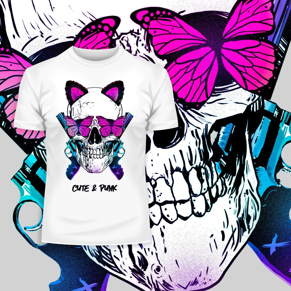 Cute Bunny Ears Skull T-shirts with an Attitude For men and women