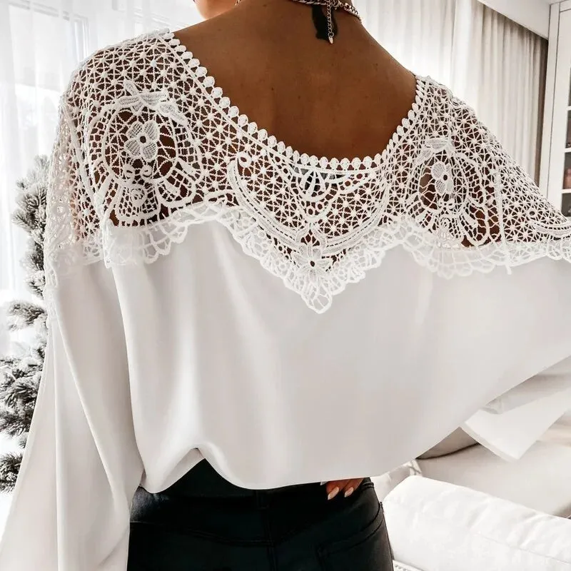 Elegant Women’s Crochet Embroidery Lace Blouses - Vintage Chic Tops