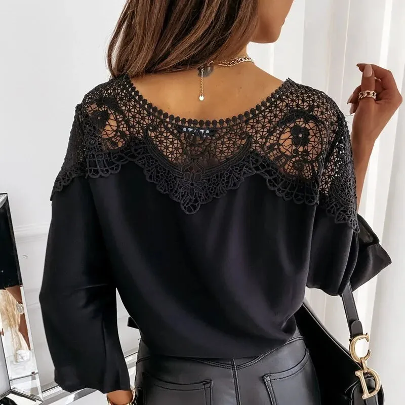 Elegant Women’s Crochet Embroidery Lace Blouses - Vintage Chic Tops