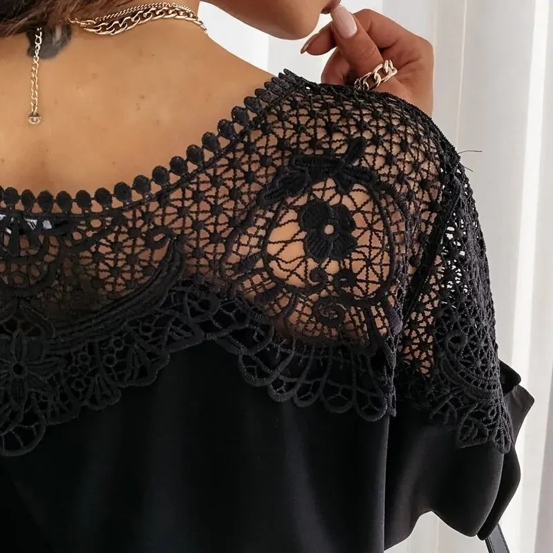 Elegant Women’s Crochet Embroidery Lace Blouses - Vintage Chic Tops