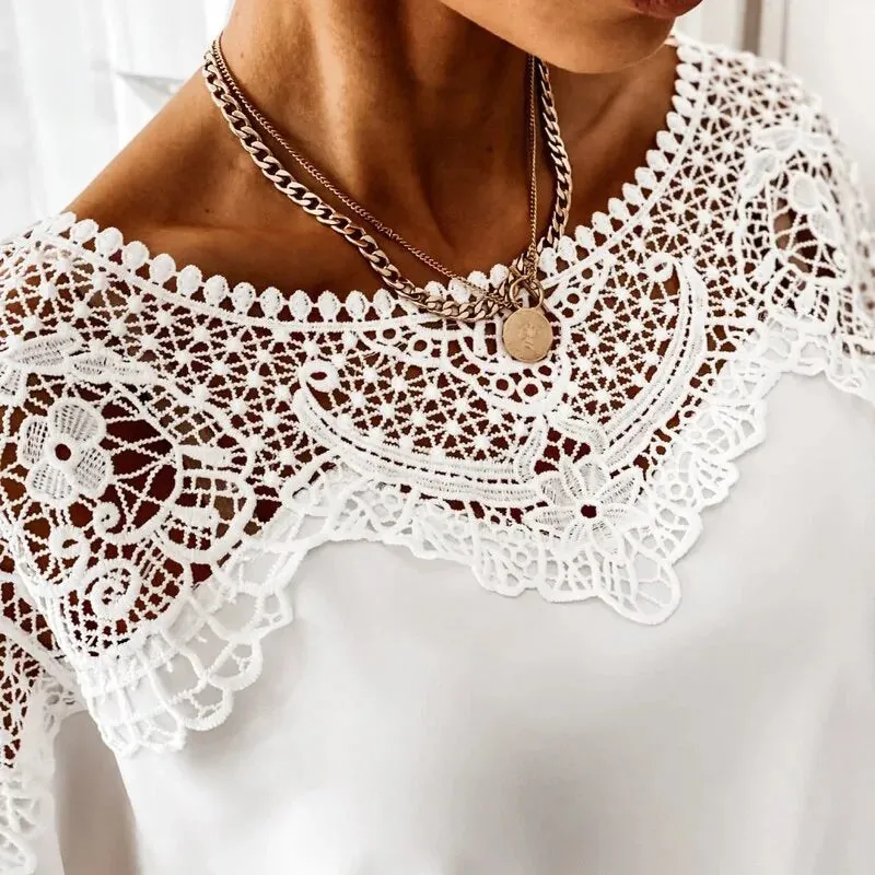 Elegant Women’s Crochet Embroidery Lace Blouses - Vintage Chic Tops