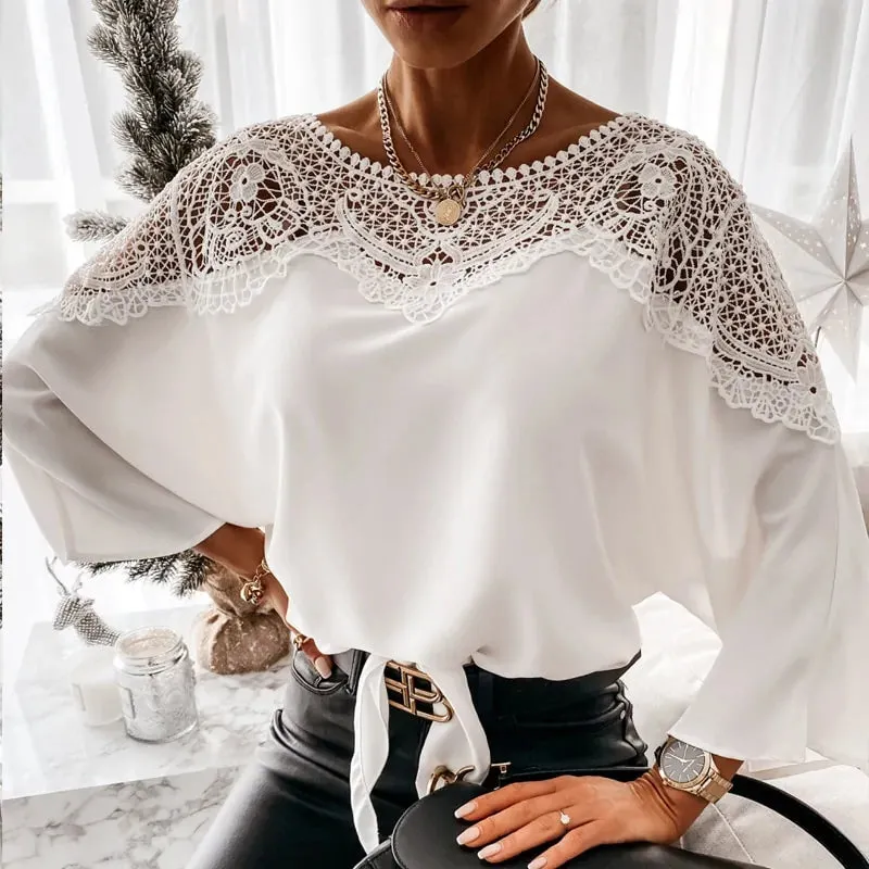 Elegant Women’s Crochet Embroidery Lace Blouses - Vintage Chic Tops