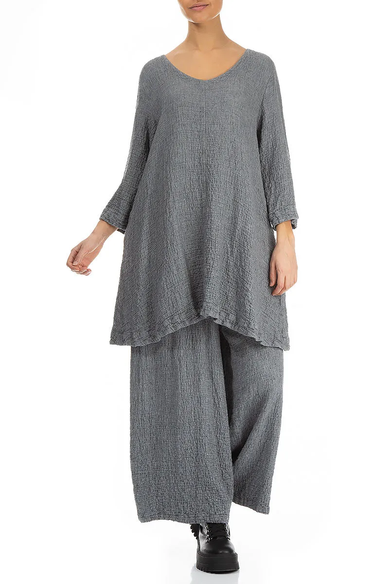 Flared Elegant Grey Wool Tunic