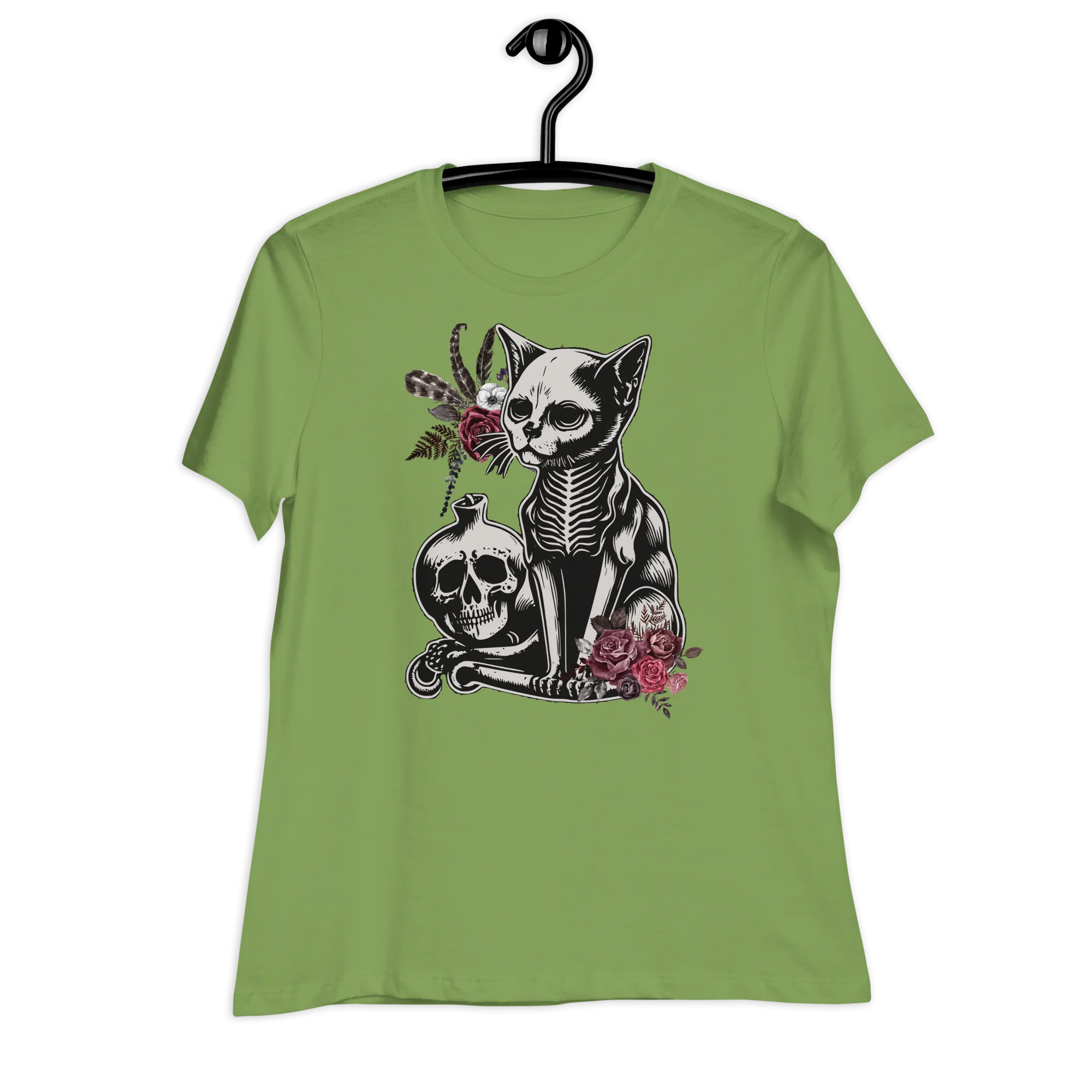 Goth Cat and Skull Relaxed T-shirt, Goth T-shirt, Witchy T-shirt, Goth Clothing, Witchy Clothing