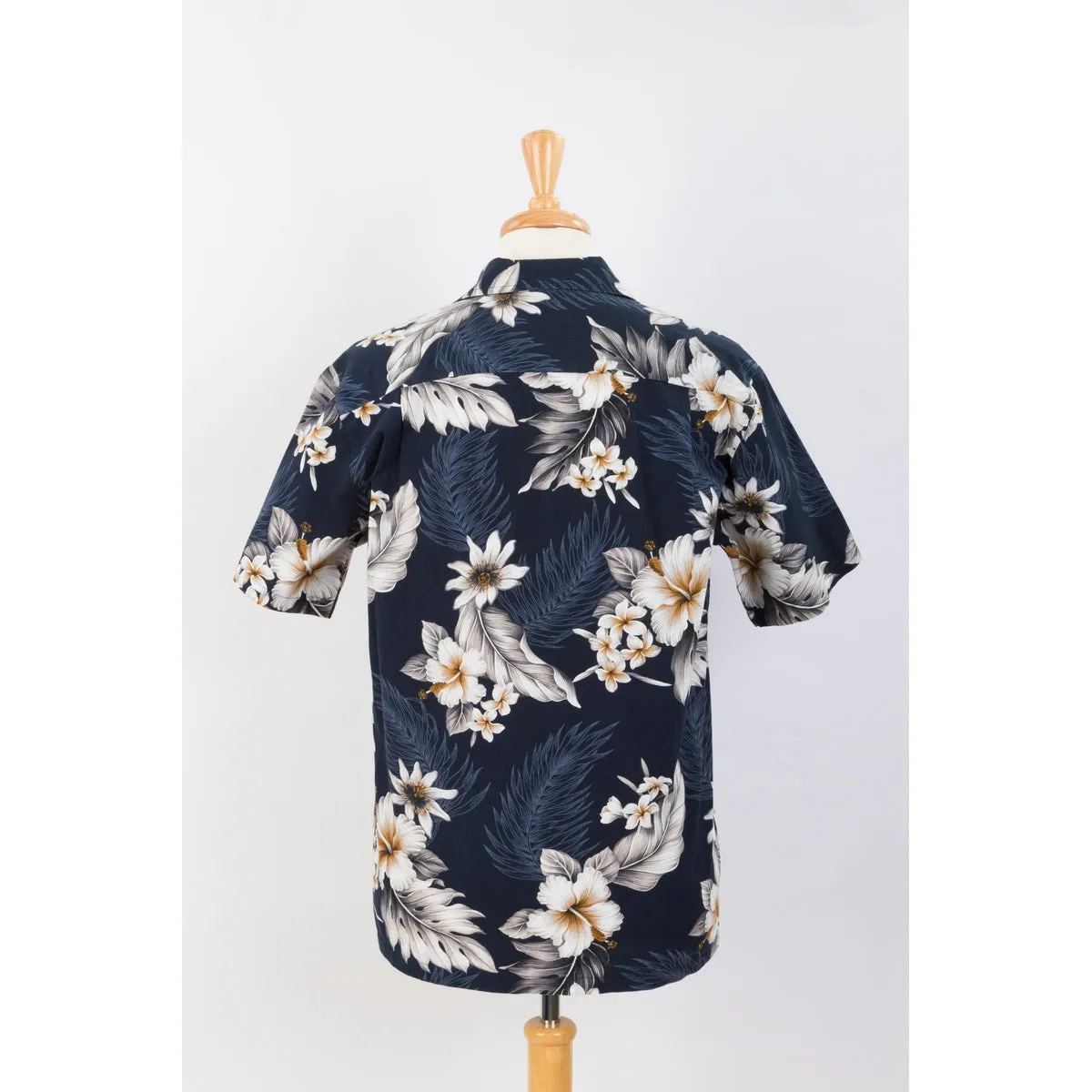 Hibiscus Cotton Aloha Shirt | Navy Blue