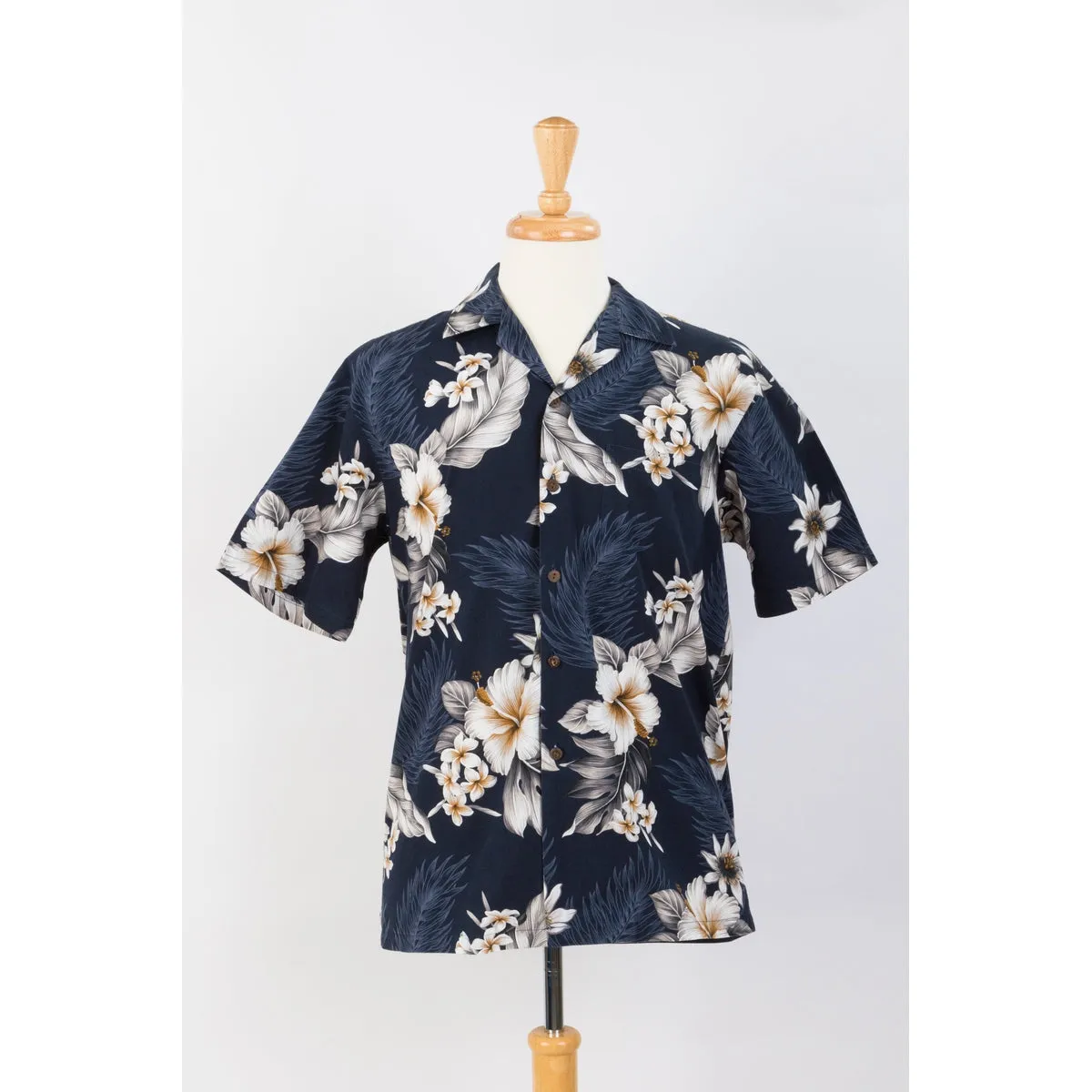 Hibiscus Cotton Aloha Shirt | Navy Blue