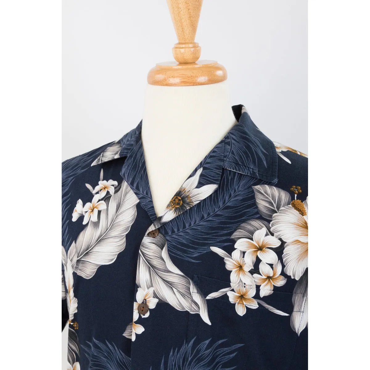 Hibiscus Cotton Aloha Shirt | Navy Blue