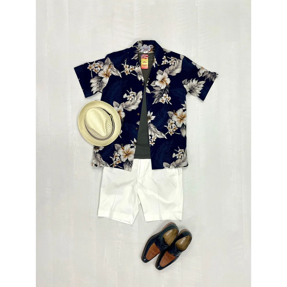 Hibiscus Cotton Aloha Shirt | Navy Blue