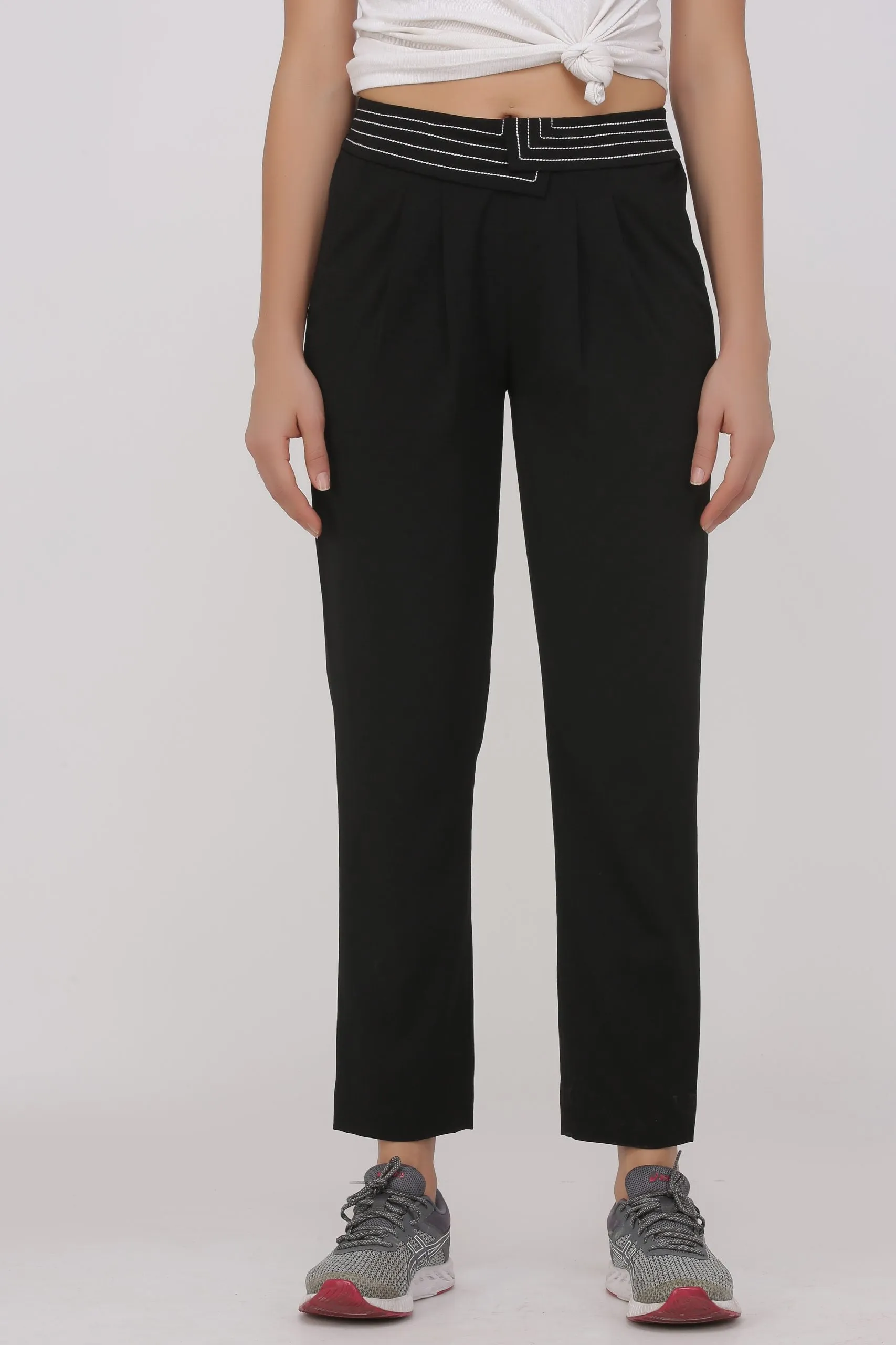 High Waist Crop Trouser for Women- Black