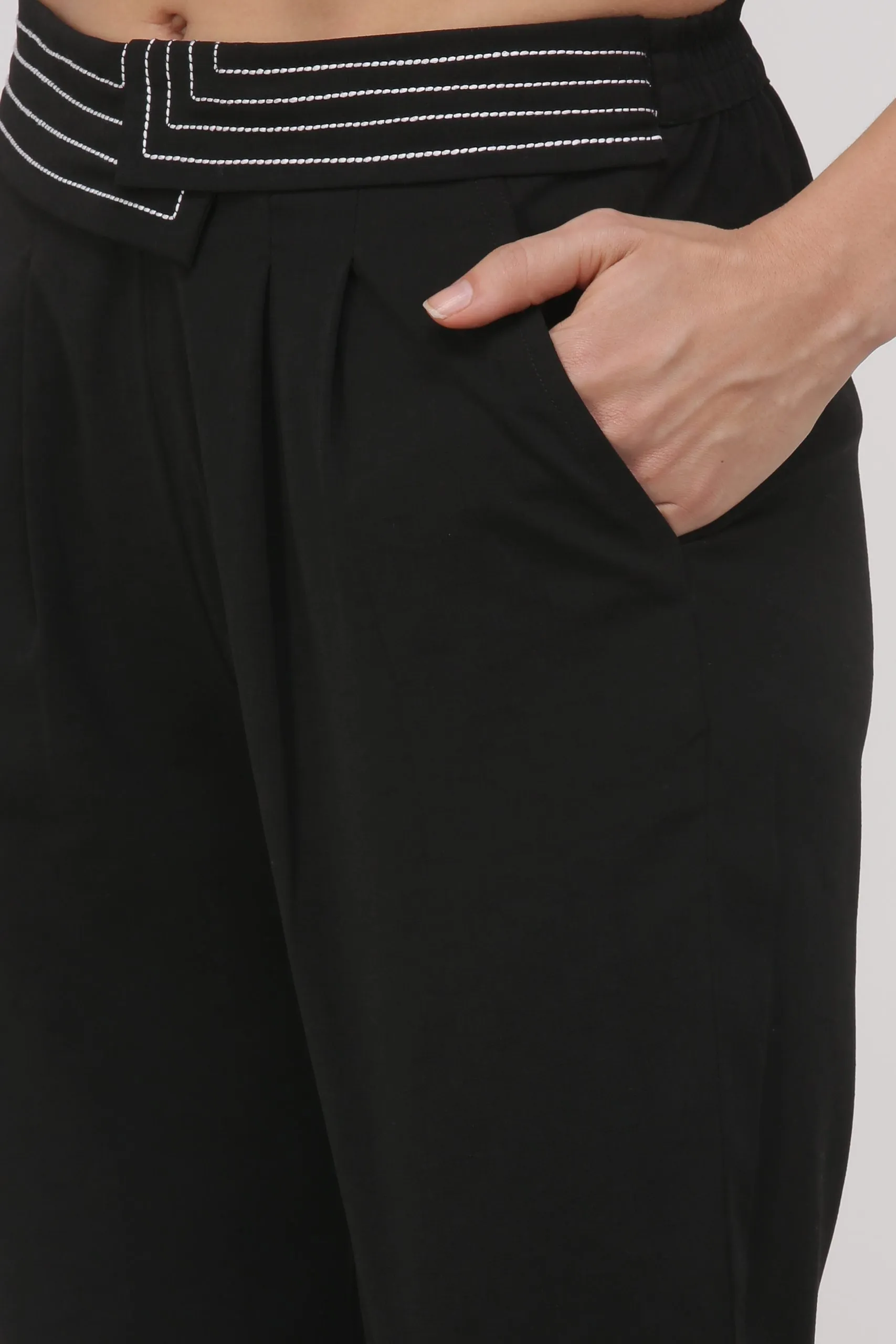 High Waist Crop Trouser for Women- Black