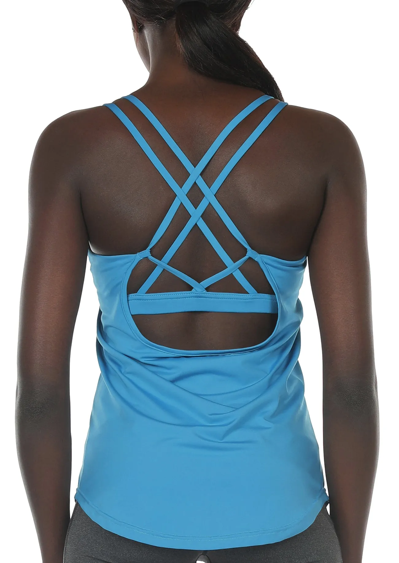 icyzone Workout Tank Tops Built in Bra - Women's Strappy Athletic Yoga Tops, Running Exercise Gym Shirts