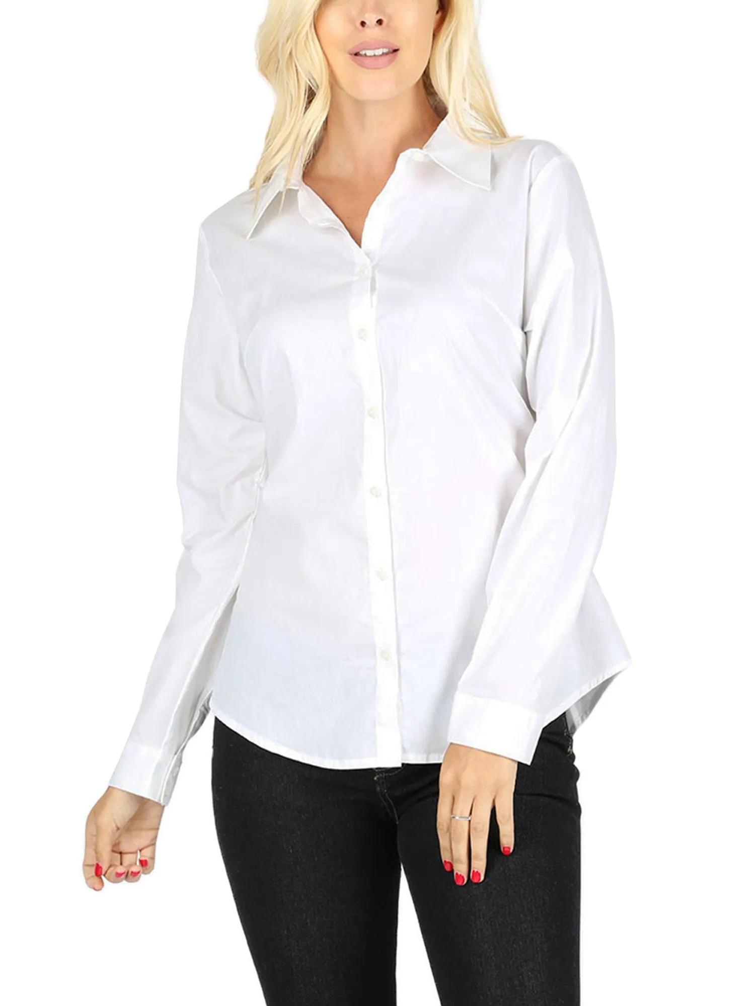 KOGMO Women's Basic Long Sleeve Button Down Shirts Office Work Blouse Regular Fit (S-3X)