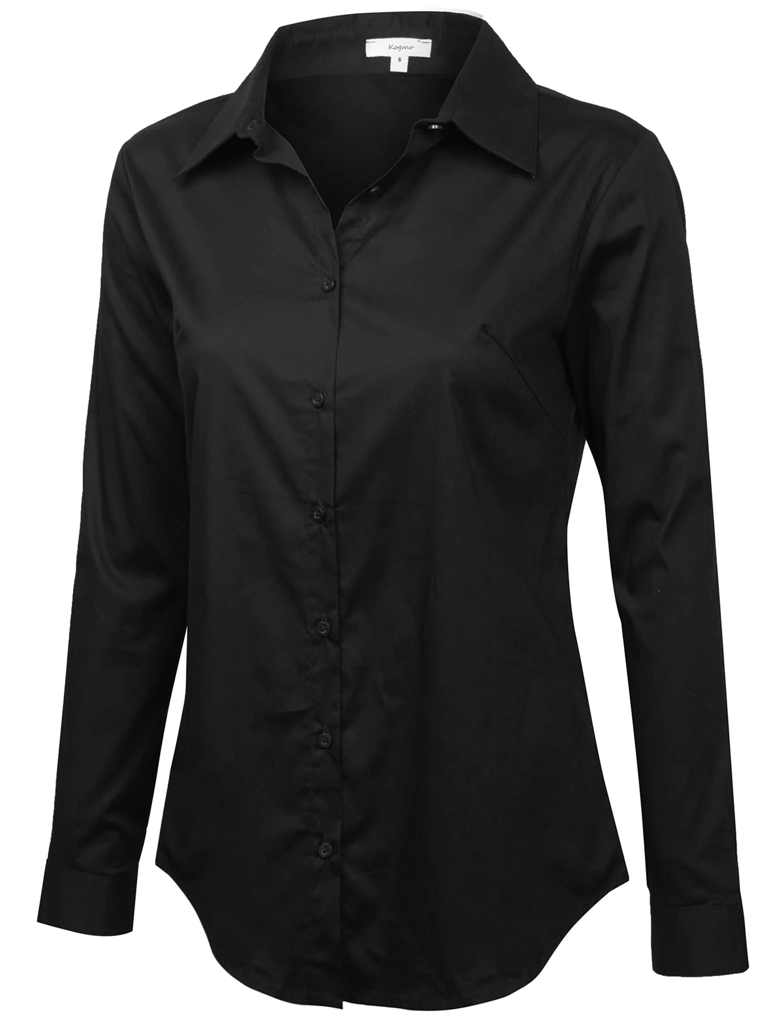 KOGMO Women's Basic Long Sleeve Button Down Shirts Office Work Blouse Regular Fit (S-3X)