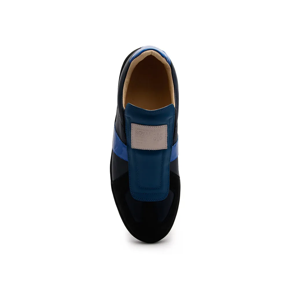 Men's Smooth Blue Black Leather Low Tops 01584-559