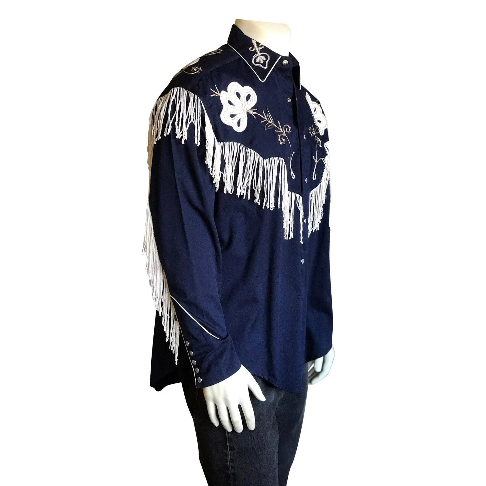 Men's Vintage Fringe Navy Embroidered Western Shirt