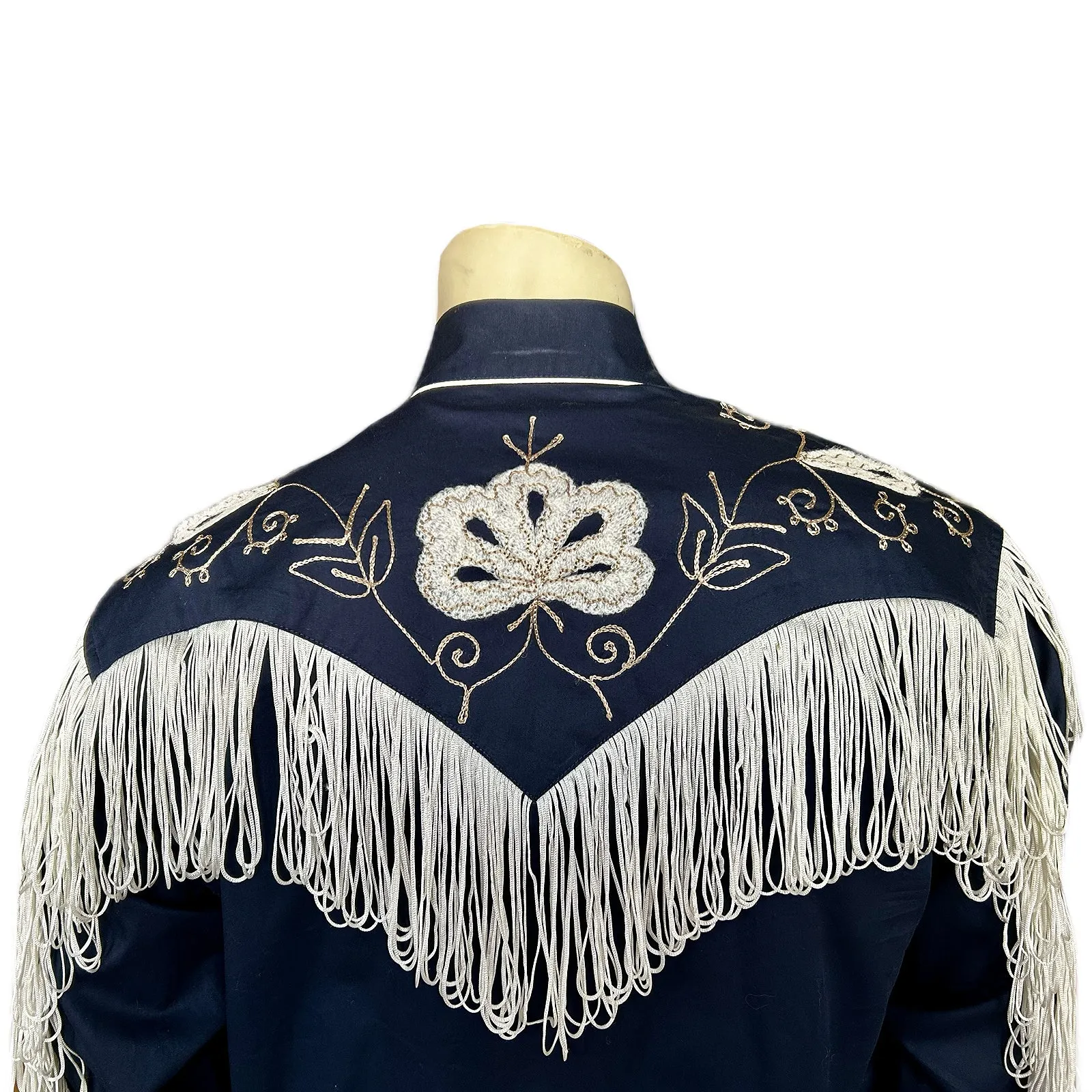 Men's Vintage Fringe Navy Embroidered Western Shirt