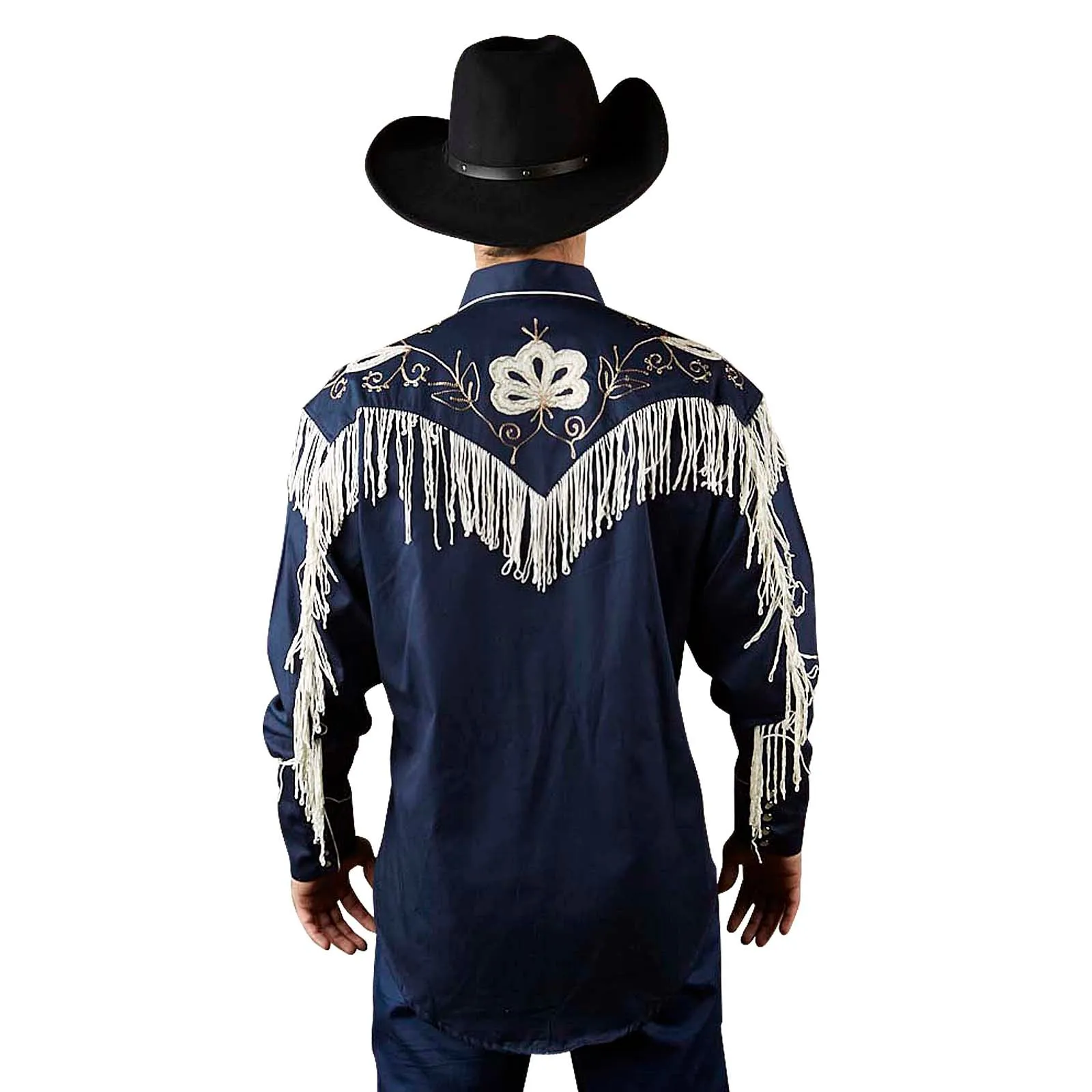 Men's Vintage Fringe Navy Embroidered Western Shirt