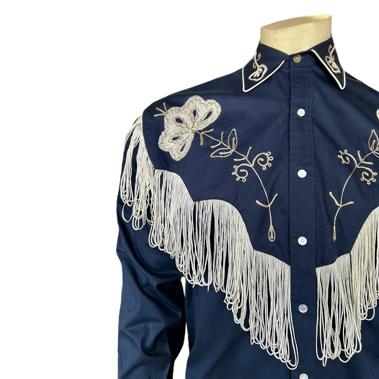 Men's Vintage Fringe Navy Embroidered Western Shirt