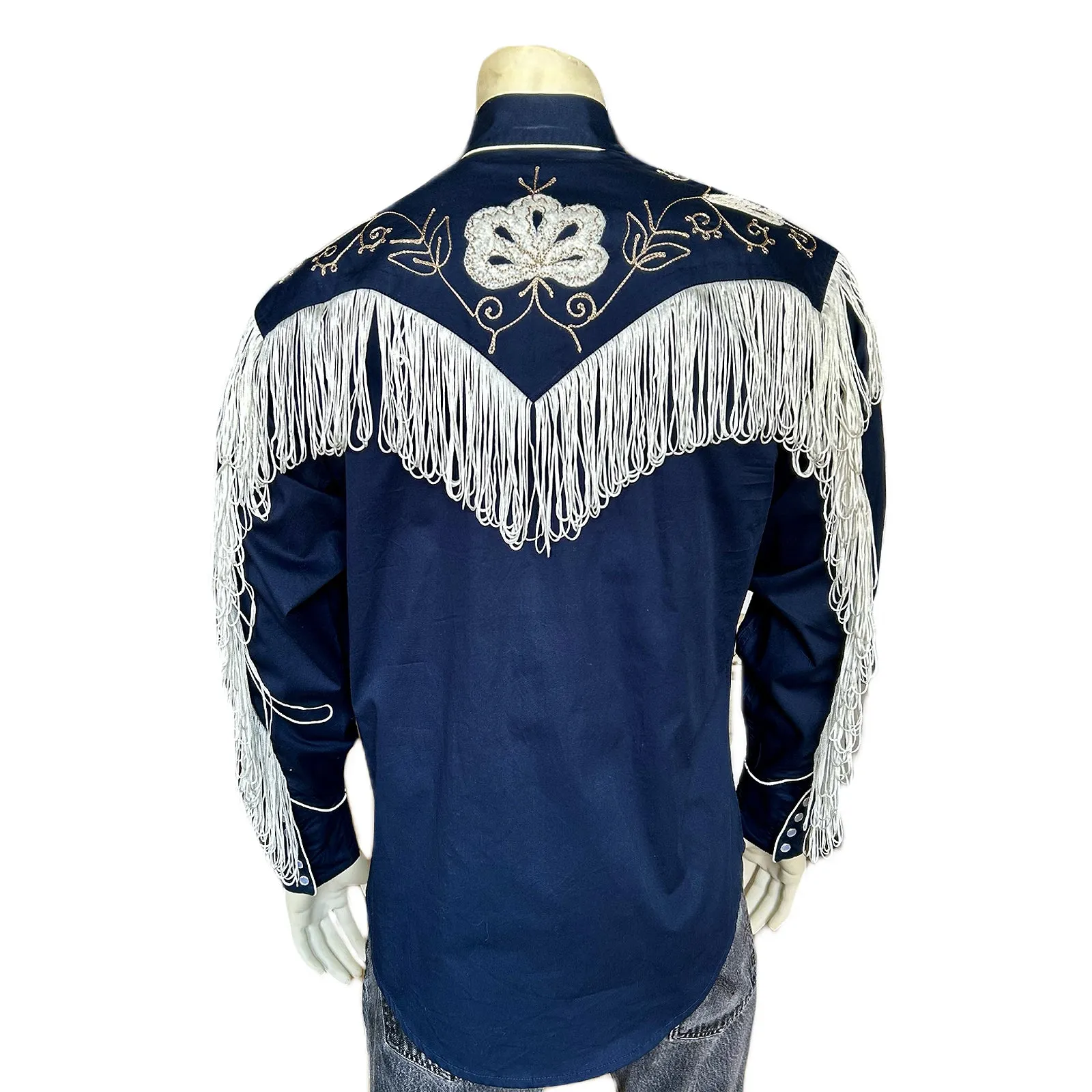 Men's Vintage Fringe Navy Embroidered Western Shirt