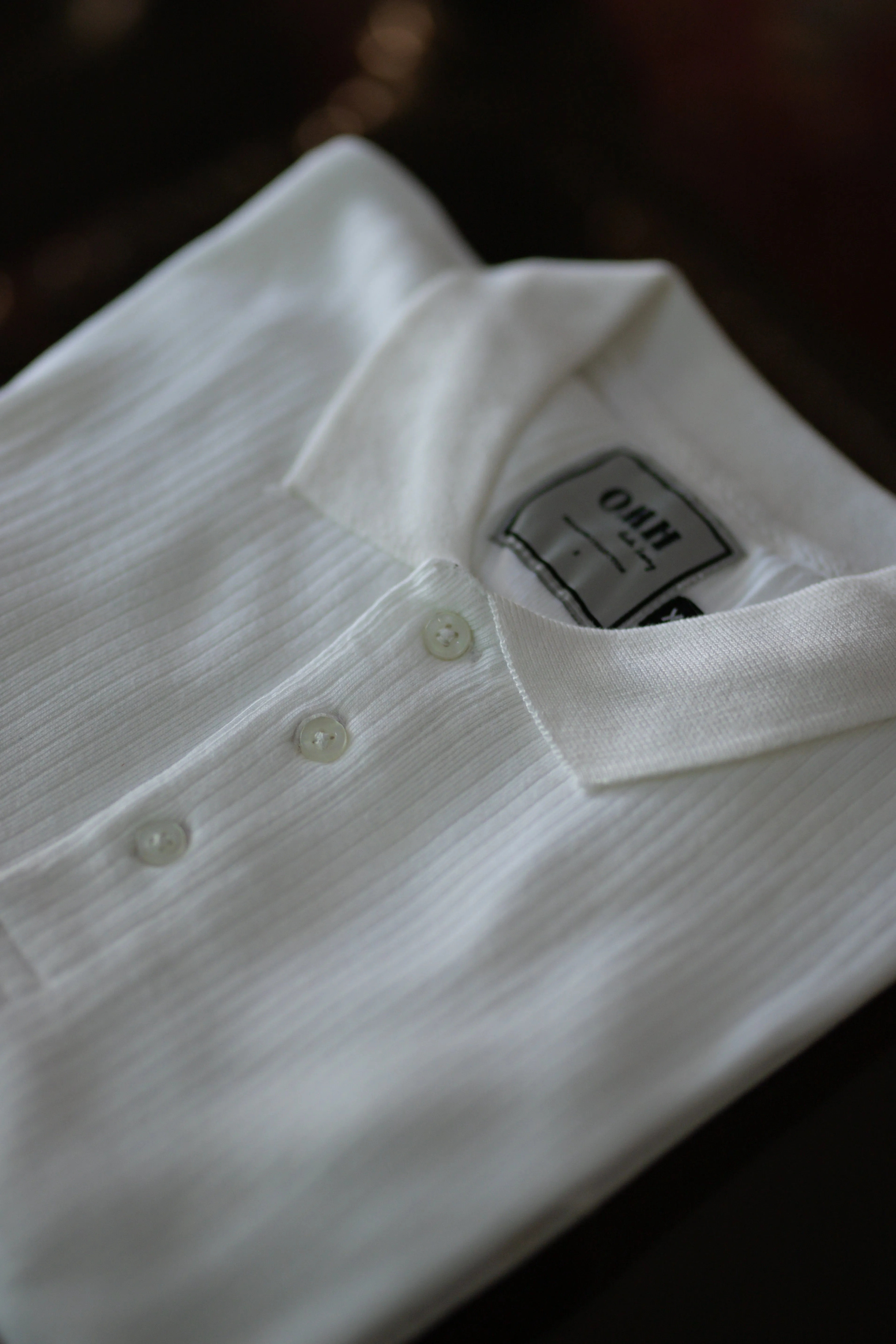 PEARL WHITE RIB KNITTED POLO SHIRT