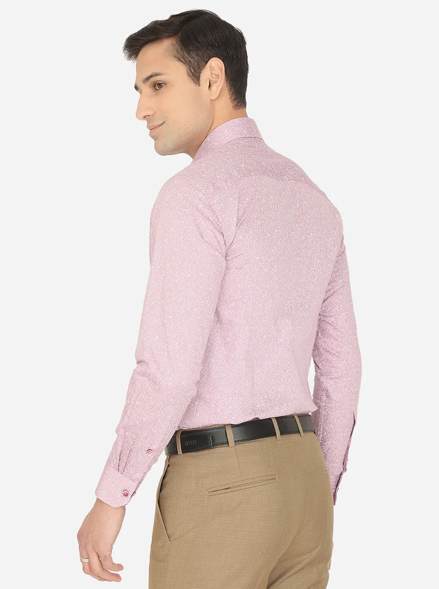 Purple & White Printed Slim Fit Formal Shirt | Greenfibre