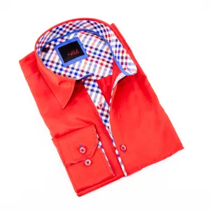 Red Button Down Shirt W/Plaid Trim