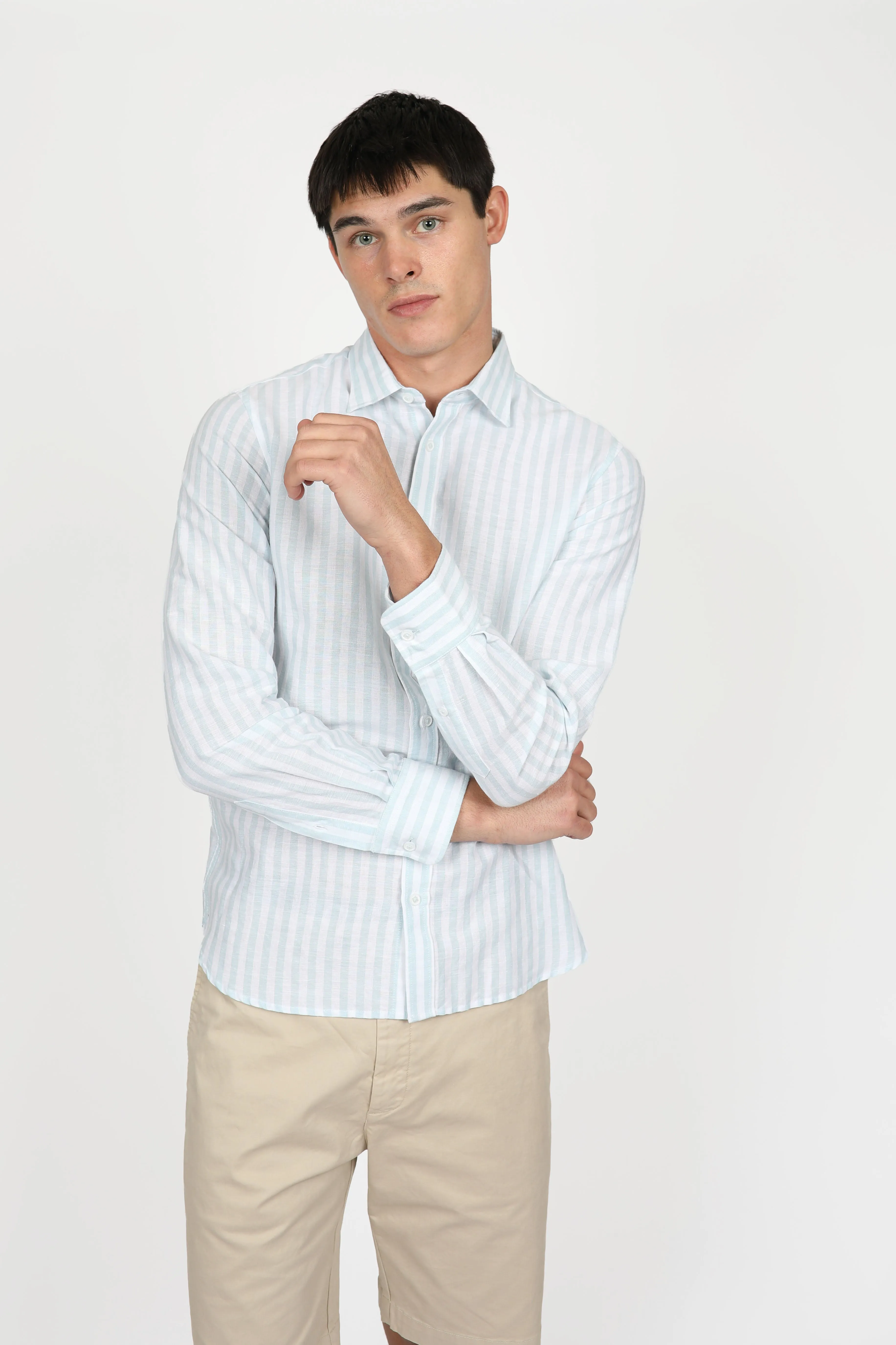 Relaxed Fit Ice Blue Even Stripe Shirt