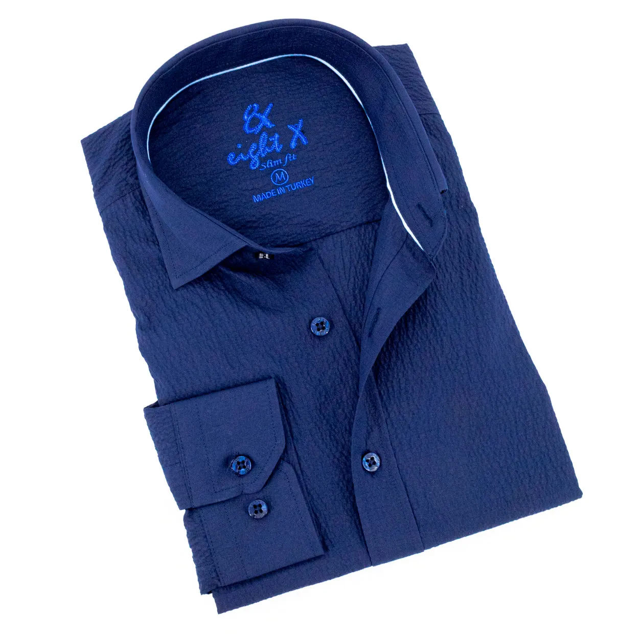 Seersucker Solid Button Down Shirt - Navy