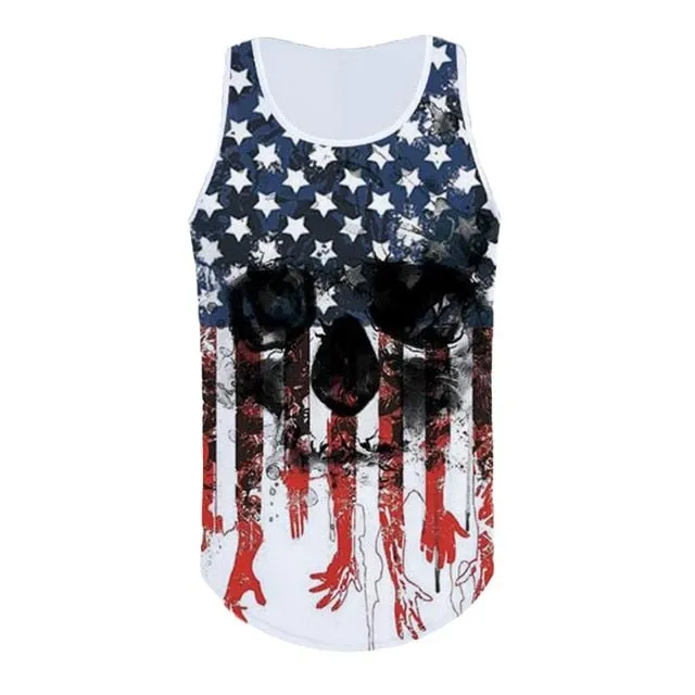 Skull Printing Bodybuilding Stringer Tank Tops men Gyms Stringer Shirt Fitness Tank Top Men Gyms Clothing Cotton Vest Shipping