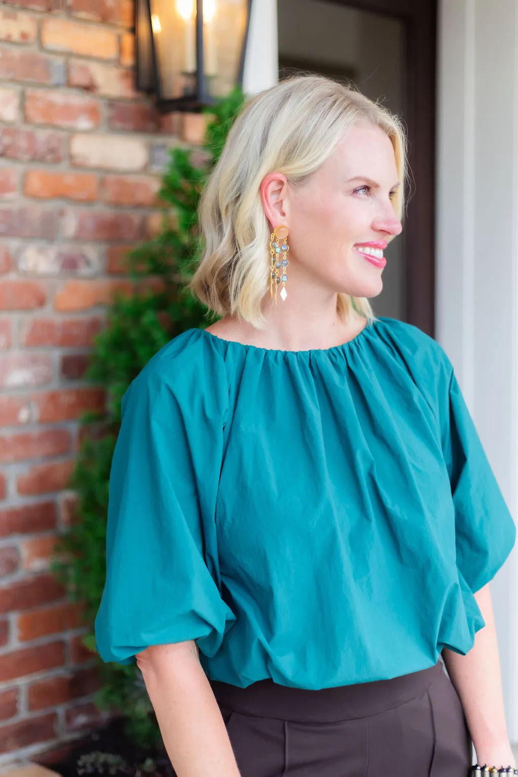 Teal Puff Sleeve Blouse