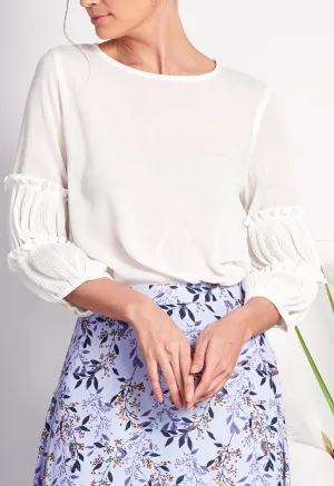 Trumpet Sleeve Pleated Blouse