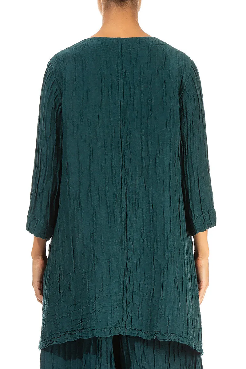 Twin Pockets Crinkled Emerald Silk Linen Tunic