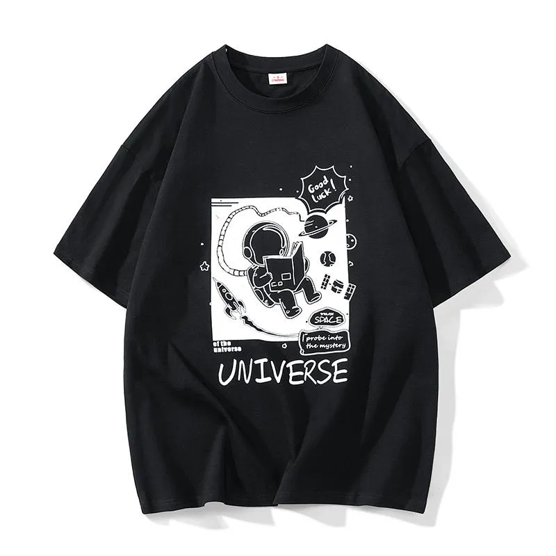 Versatile Print Astronaut Pure Cotton Comfortable Loose Fit Short Sleeve Tee